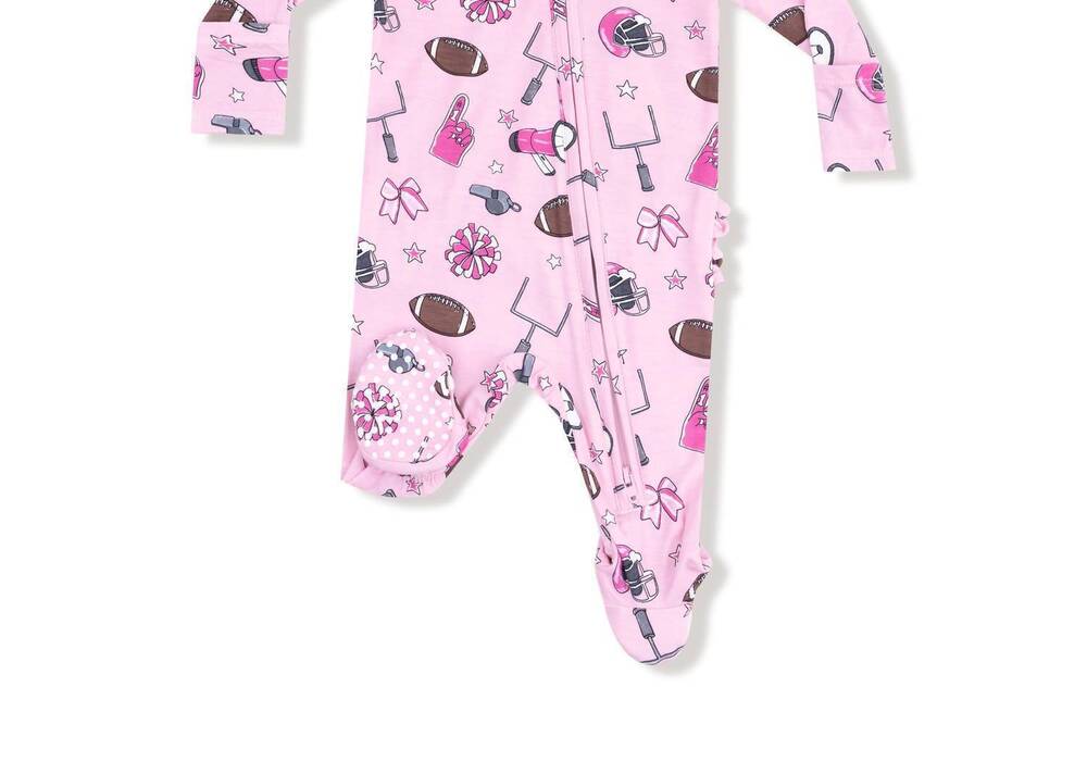 NEW ANGEL DEAR girls two way ruffle back zipper footie in game day pink